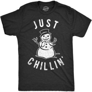 Funny Christmas Shirts for Adults – Sarcastic Holiday Party Tees for Men(Heather Black – Just Chillin)