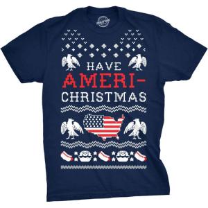 Funny Christmas Shirts for Adults – Sarcastic Holiday Party Tees for Men(Heather Navy – Ameri-christmas)