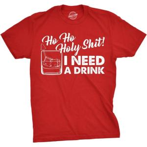 Funny Christmas Shirts for Adults – Sarcastic Holiday Party Tees for Men(Heather Red – Ho Ho Drink)