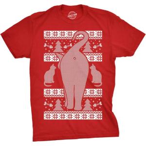 Mens Festive Cat Butt Ugly Christmas Sweater T Shirt Funny Holiday Novelty Top(Red)