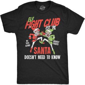 Mens Funny T Shirts Elf Fight Club Sarcastic Christmas Graphic Novelty Tee for Men