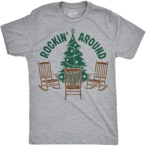 Mens Funny T Shirts Rockin Around Sarcastic Christmas Tree Graphic Novelty Tee for Men