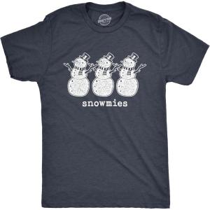 Mens Snowmies T Shirt Funny Snowmen Homies Friends Winter Season Graphic Tee(Heather Navy)