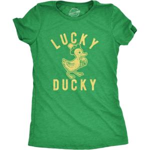 Womens Lucky Ducky T Shirt Funny Cute Vintage Novelty Bird Spring Tee for Ladies(Heather Green)