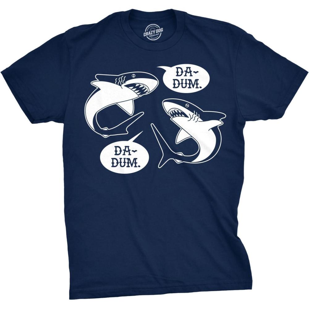 imageMens DaDum DaDum Shark T Shirt Funny Summer Vacation Tee for GuysHeather Navy