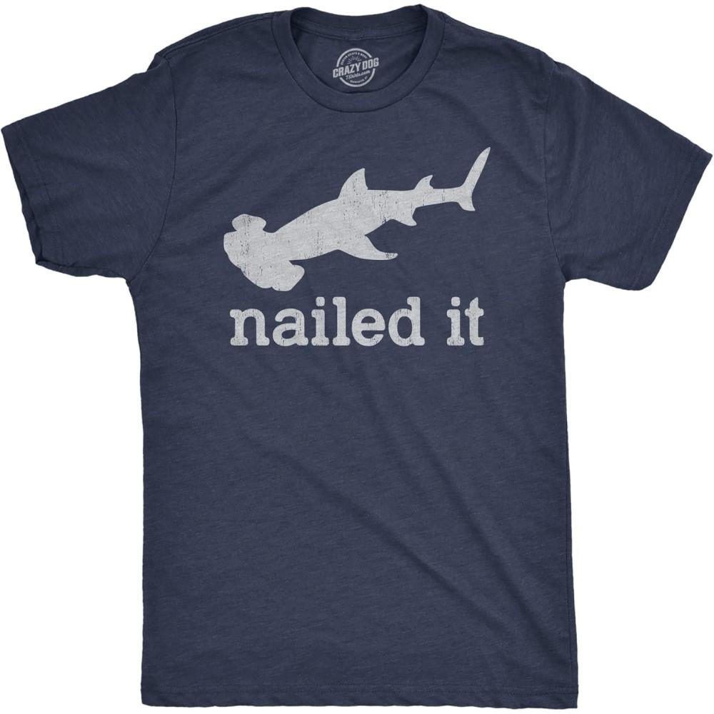 imageMens I Nailed It T Shirt Funny Sarcastic Hammer Head Shark Joke Graphic Novelty Tee for GuysHeather Navy