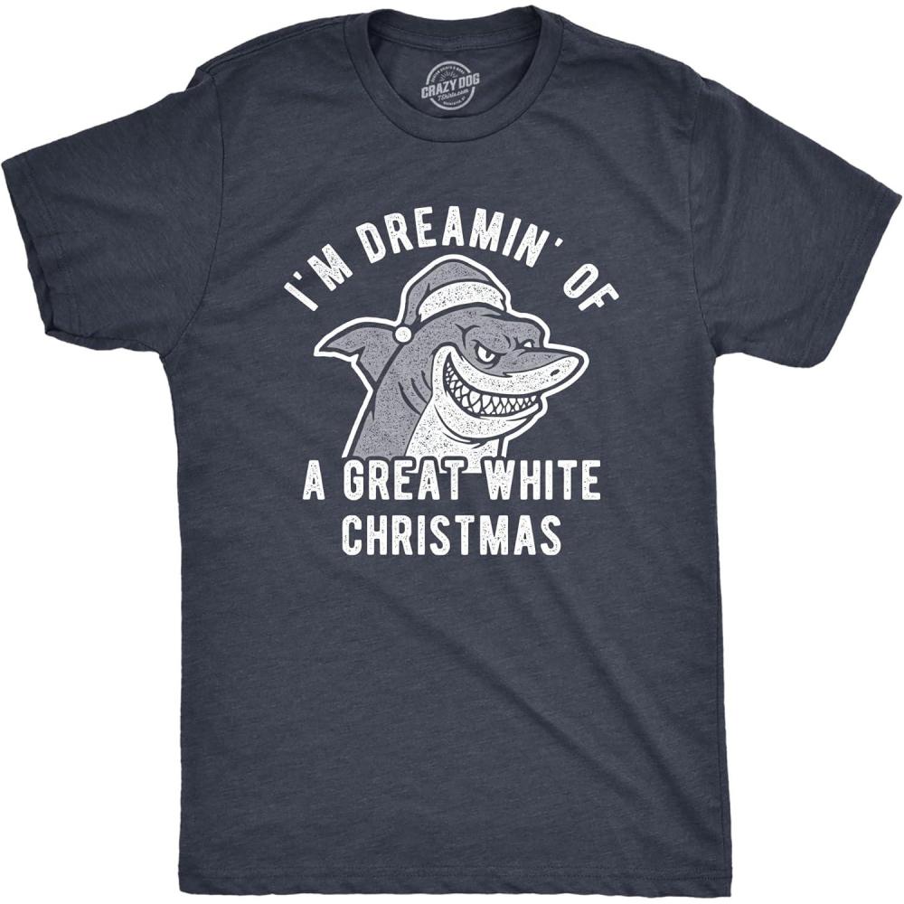 imageMens Im Dreamin of A Great White Christmas T Shirt Funny Holiday Shark Graphic TeeHeather Navy