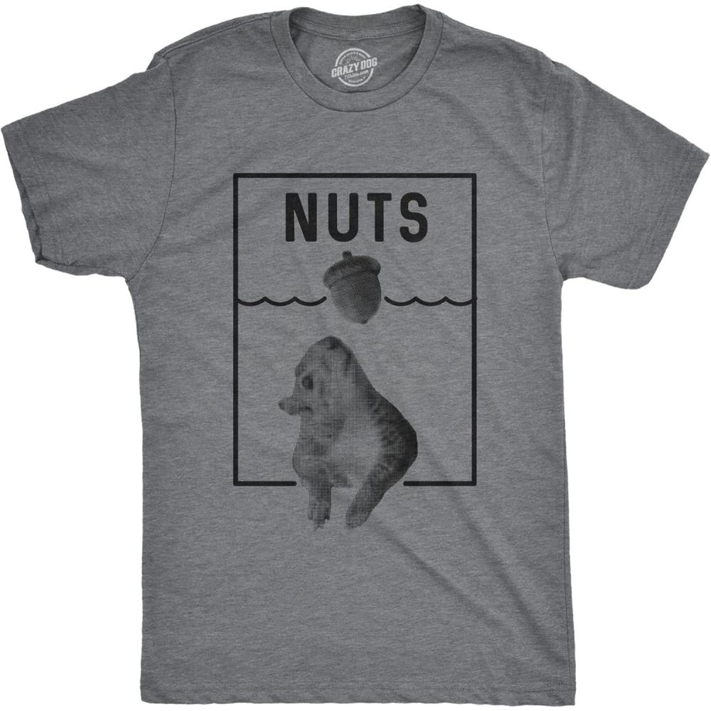 imageMens Nuts Jaws Squirrel Parody T Shirt Funny Novelty Shark Movie Graphic Tee for GuysDark Heather Grey