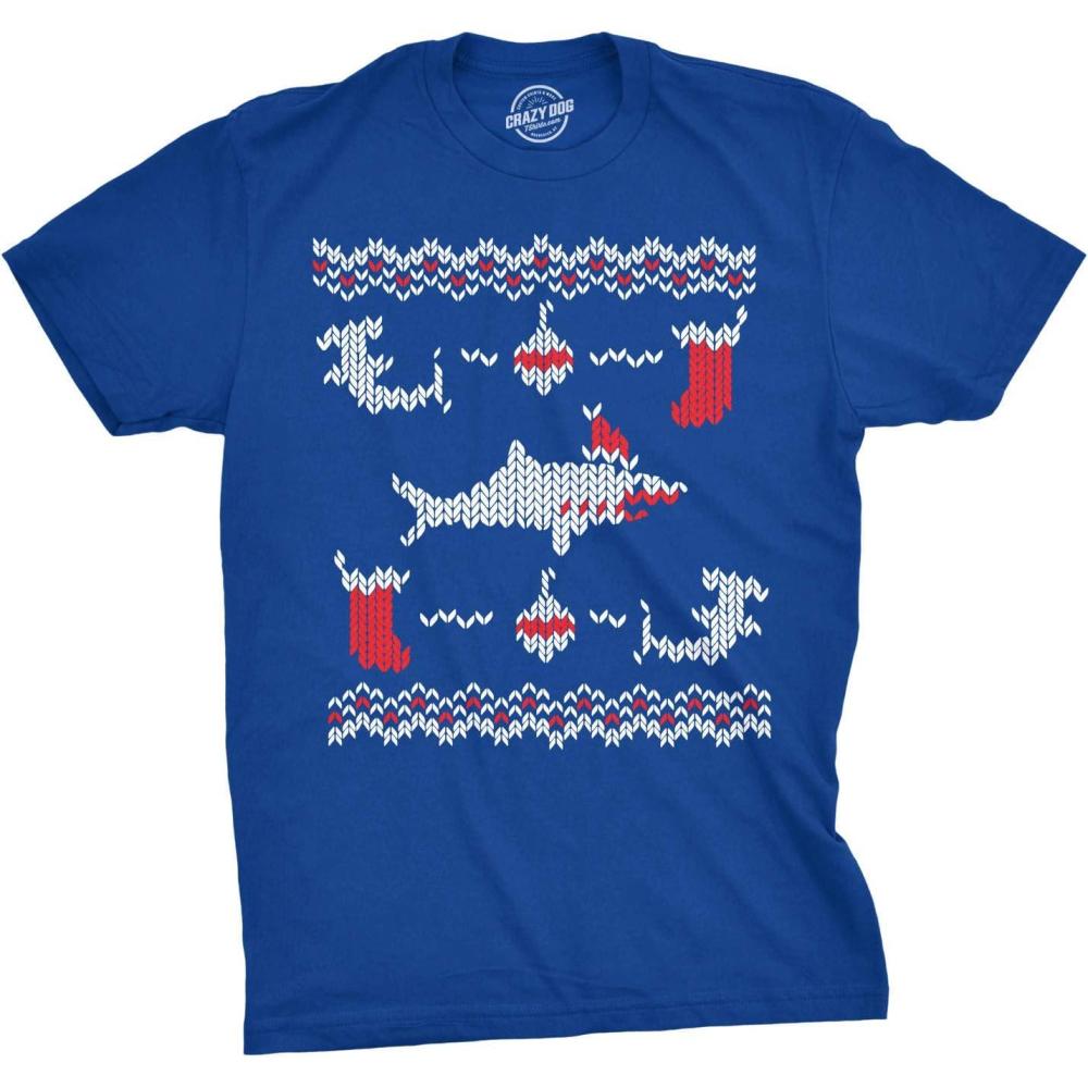 imageMens Shark Bite Funny Ugly Christmas Holiday T ShirtHeather Royal