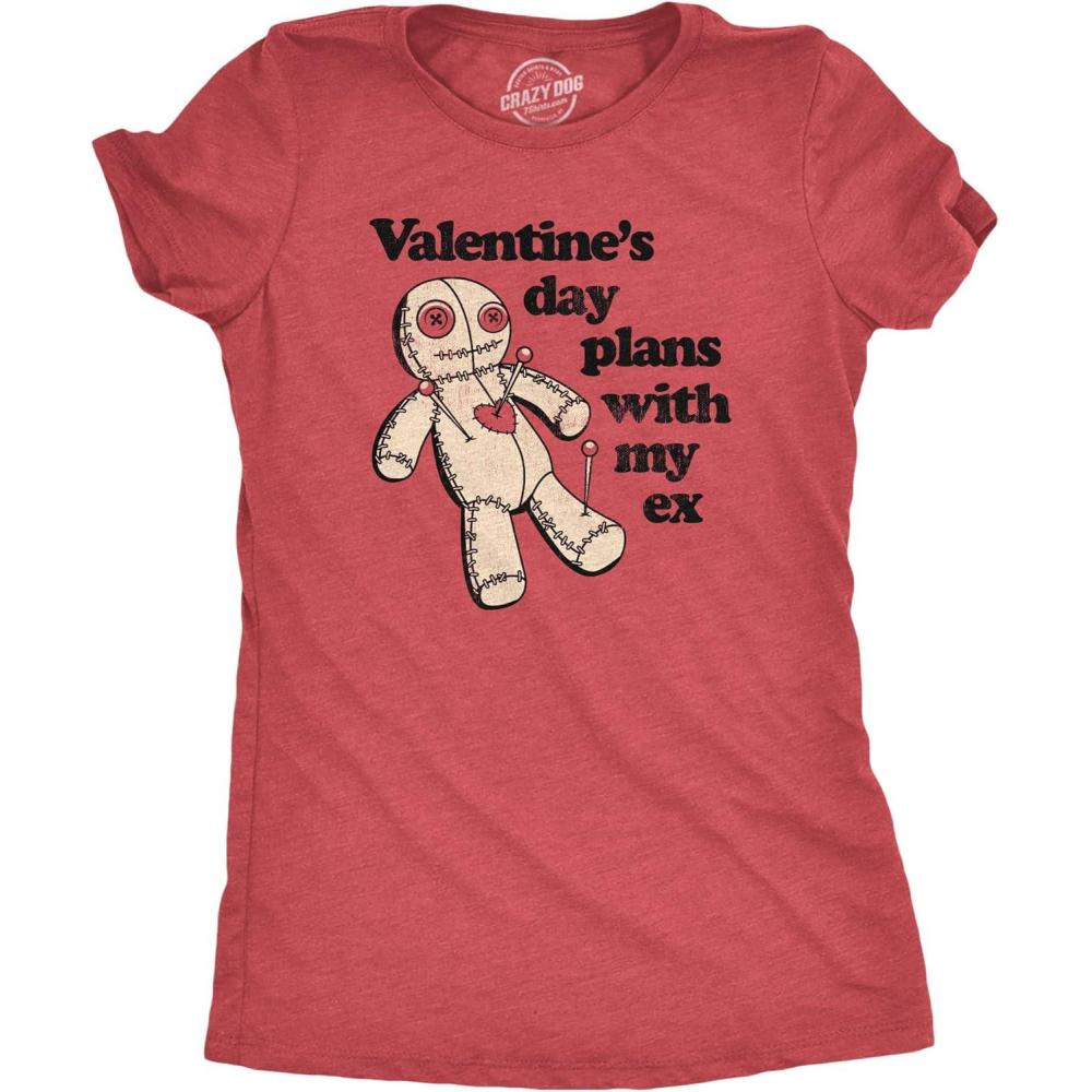 imageWomens Valentines Day Plans with My Ex T Shirt Funny Voodoo Doll Joke Tee for LadiesHeather Red Plans With Ex