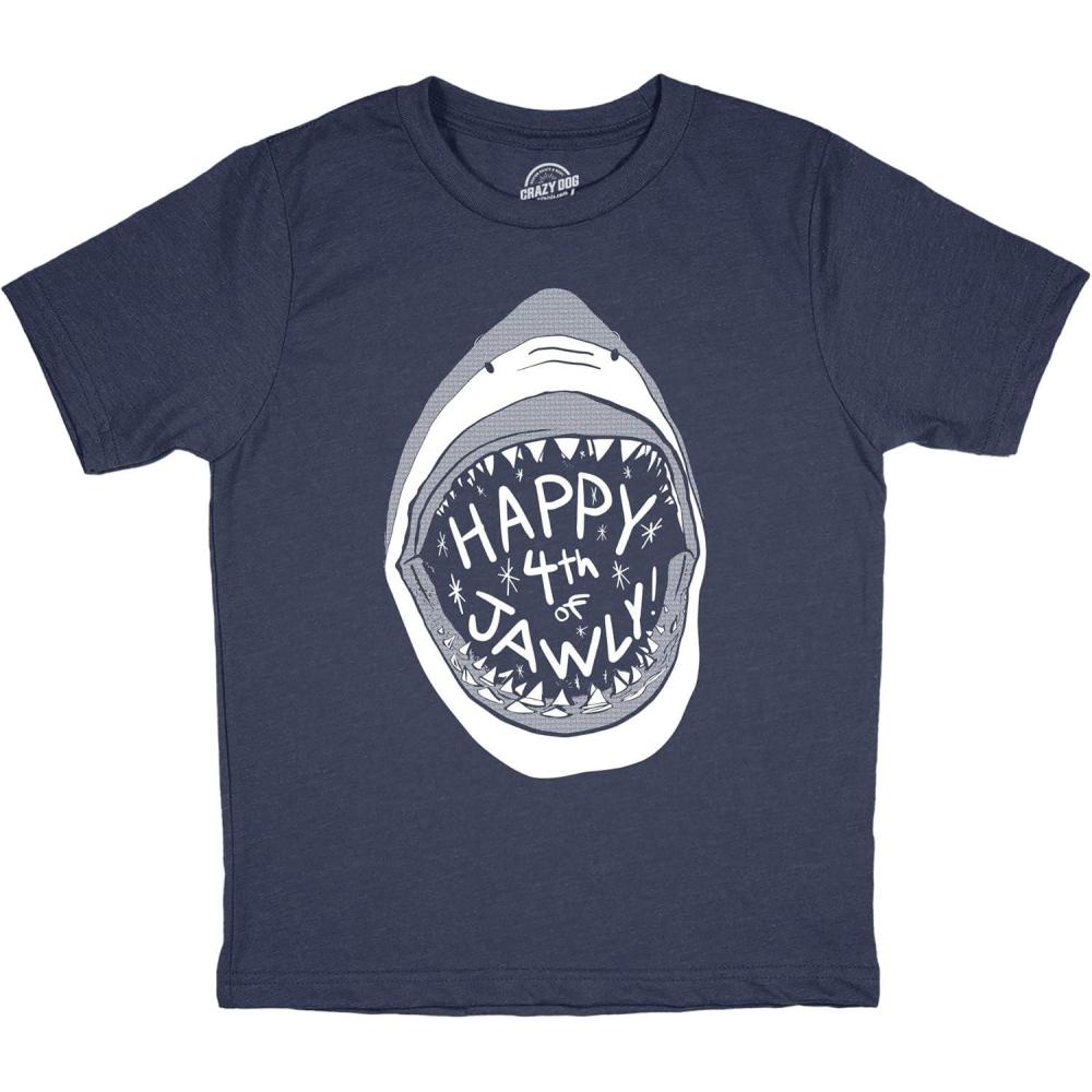imageYouth Happy 4th of Jawly T Shirt Funny 4th of July Shark Independence Day Graphic TeeHeather Navy