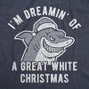Mens I’m Dreamin’ of A Great White Christmas T Shirt Funny Holiday Shark Graphic Tee(Heather Navy)