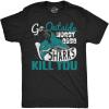Mens Go Outside Worst Case Sharks Kill You T Shirt Funny Shark Attack Outdoors Joke Tee for Guys(Heather Black – Sharks)