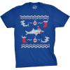 Mens Shark Bite Funny Ugly Christmas Holiday T Shirt(Heather Royal)