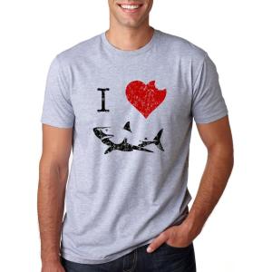 I Love Sharks T Shirt Daddy Shark Funny Graphic Tee Gift for Dad Vintage Tee(Dark Heather Grey)