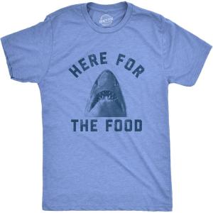 Mens Here for The Food T Shirt Funny Shark Novelty Great White Graphic Tee(Light Heather Blue)