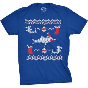 Mens Shark Bite Funny Ugly Christmas Holiday T Shirt(Heather Royal)