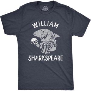 Mens William Sharkspeare T Shirt Funny Shark Week Shakespeare Joke Tee for Guys(Heather Navy – Sharkspeare)