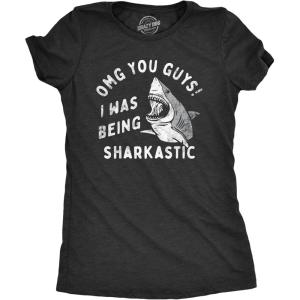 Womens OMG You Guys I was Being Sharkastic T Shirt Funny Sarcastic Shark Lovers Joke Tee for Ladies(Heather Black – Sharkastic)