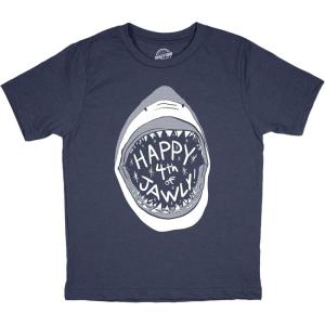 Youth Happy 4th of Jawly T Shirt Funny 4th of July Shark Independence Day Graphic Tee(Heather Navy)