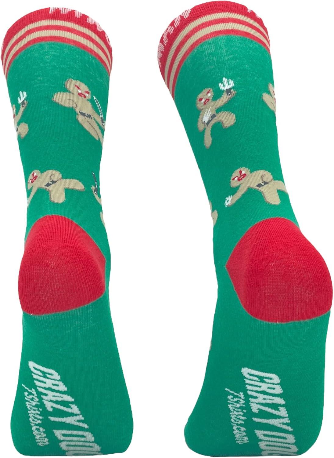 imageCrazy Dog TShirts Funny Christmas Crew Socks for Men Ninja Gingerbread Man Novelty Socks Holiday Cotton Gift for Him Festive Winter Footwear Ugly Sweater Party Accessory