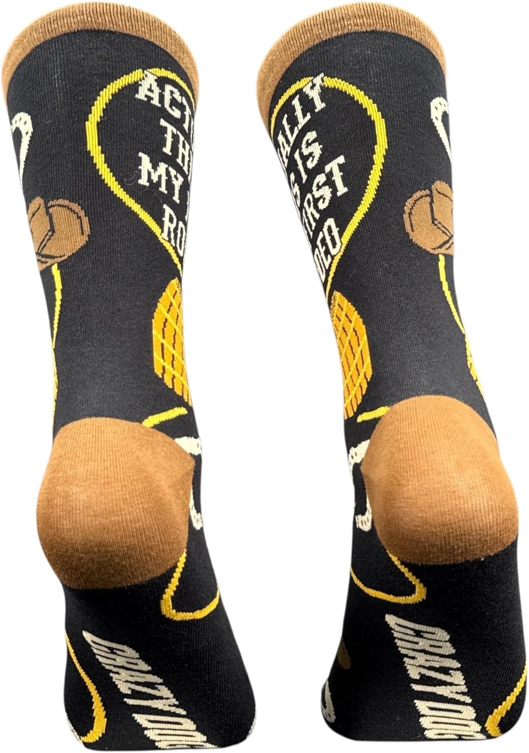 imageCrazy Dog TShirts Funny Socks for Men with Hilarious Puns Footware for Guys with Sarcastic Dad JokesFirst Rodeo