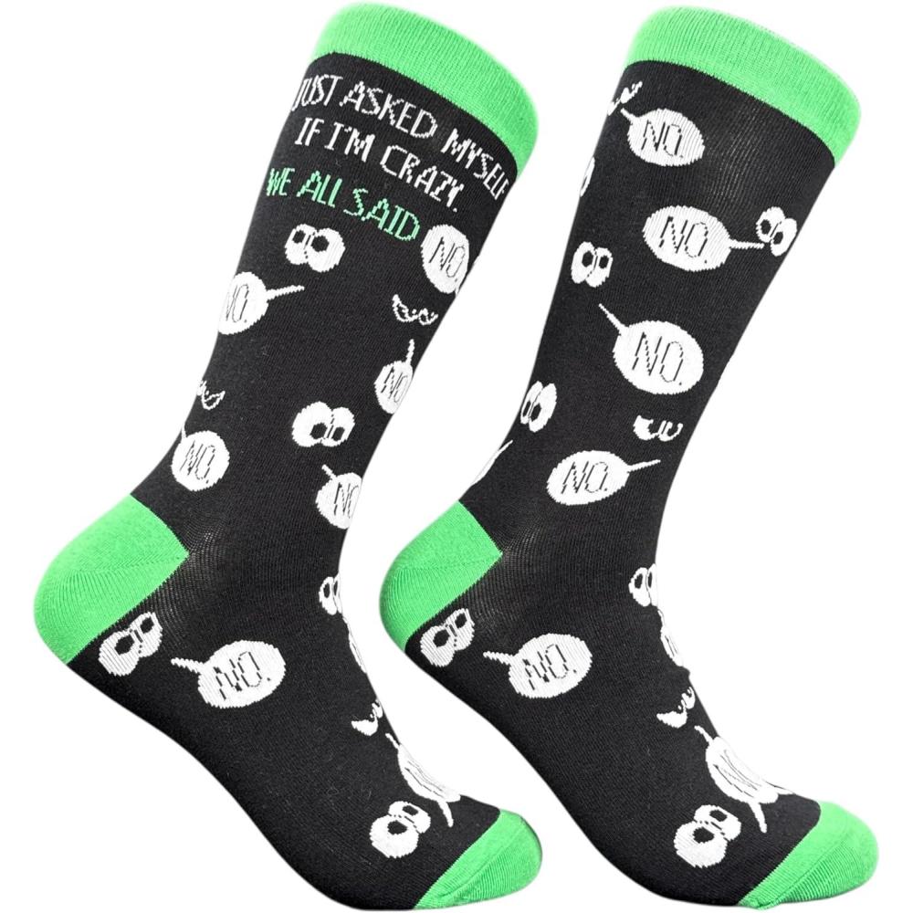 imageCrazy Dog TShirts Funny Socks for Men with Hilarious Puns Footware for Guys with Sarcastic Dad JokesAsked Myself Crazy