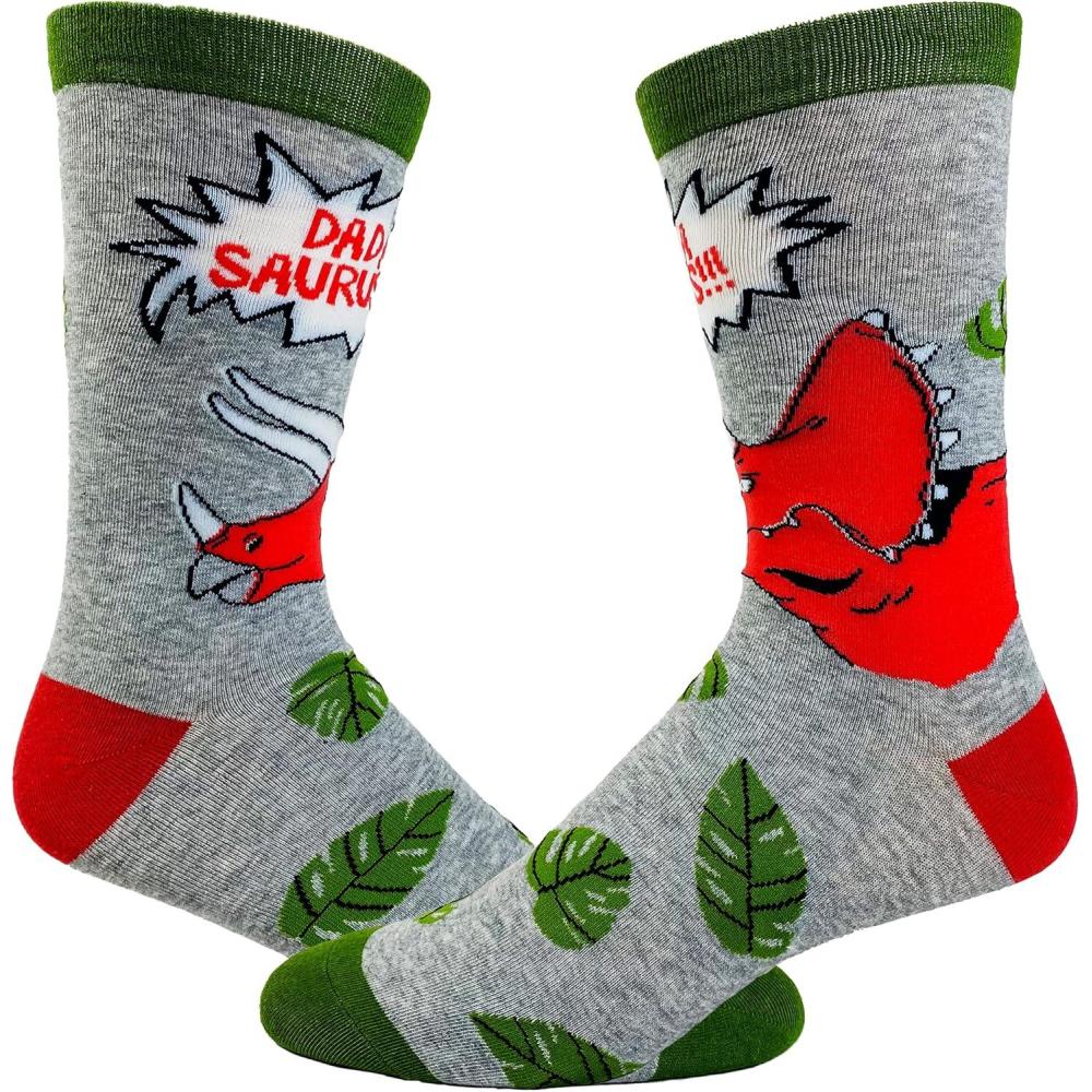 imageCrazy Dog TShirts Mens Dad Socks Funny Fathers Day Graphic Novelty FootwearDadasaurus Grey
