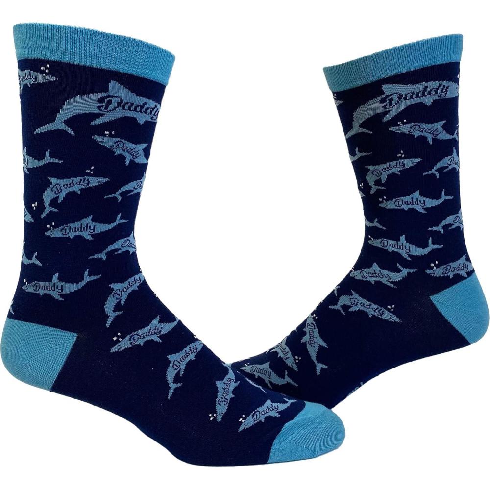 imageCrazy Dog TShirts Mens Dad Socks Funny Fathers Day Graphic Novelty FootwearDaddy Shark Blue Ver