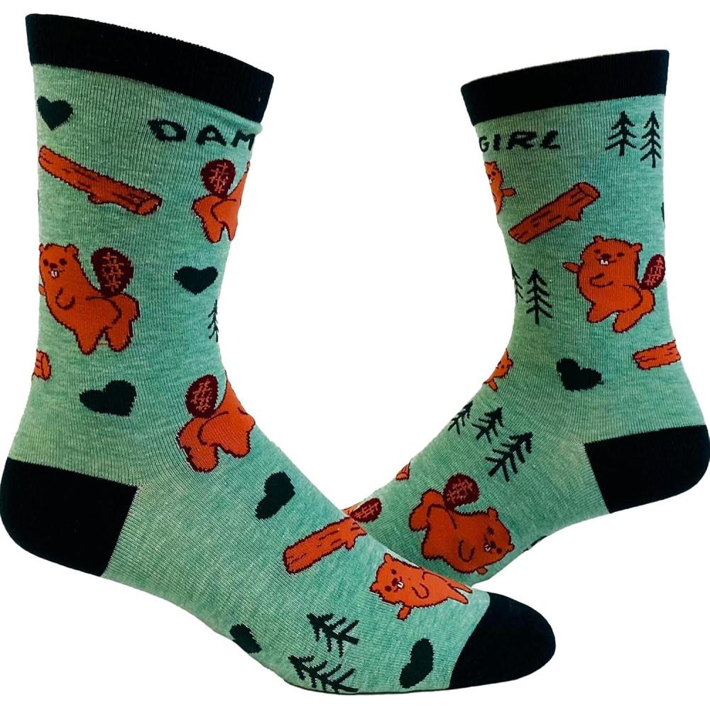 imageCrazy Dog TShirts Womens Dam Girl Socks Funny Damn It Beaver Dam Novelty Saying Quote Footwear