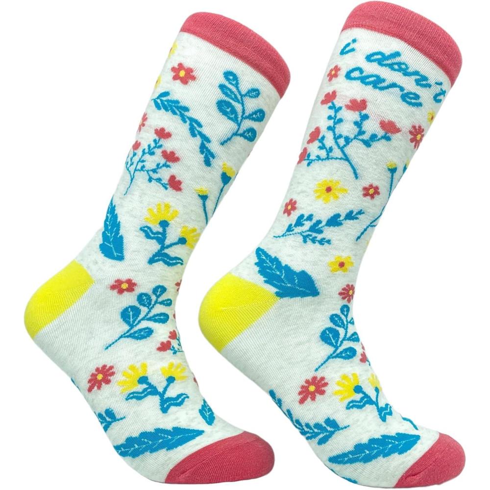 imageCrazy Dog TShirts Womens I Dont Care Socks Funny Sarcastic Floral Novelty Graphic Footwear