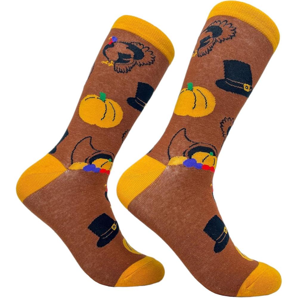 imageCrazy Dog TShirts Womens Thanksgiving Socks Funny Turkey Day Graphic Pilgrim Pumpkin Holdiay Graphic Novelty Footwear