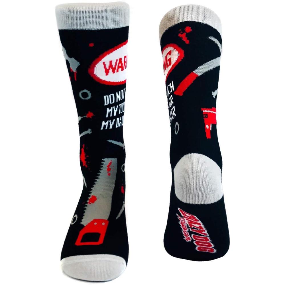 imageDo Not Touch My Tools Or My Daughter Funny Novelty Socks Gag Gift for Dad Crazy Black Mens 712