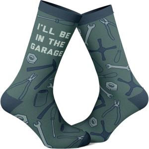 Crazy Dog T-Shirts Funny Mechanic Crew Socks for Men – I’ll Be in the Garage Graphic Print – Novelty Gift for Car Guys with Tools & Wrench Design