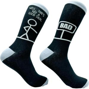 Crazy Dog T-Shirts Funny Socks for Men with Hilarious Puns – Footware for Guys with Sarcastic Dad Jokes(Bad Sign)