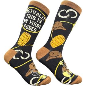 Crazy Dog T-Shirts Funny Socks for Men with Hilarious Puns – Footware for Guys with Sarcastic Dad Jokes(First Rodeo)