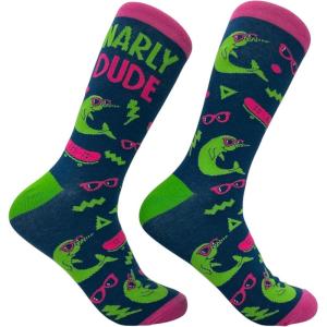 Crazy Dog T-Shirts Funny Socks for Men with Hilarious Puns – Footware for Guys with Sarcastic Dad Jokes(Narly Dude)