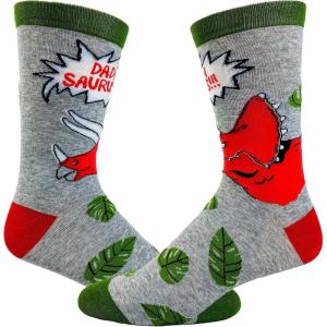 Crazy Dog T-Shirts Men’s Dad Socks Funny Fathers Day Graphic Novelty Footwear(Dadasaurus – Grey)