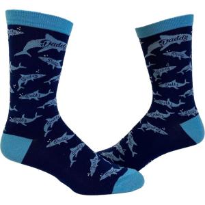 Crazy Dog T-Shirts Men’s Dad Socks Funny Fathers Day Graphic Novelty Footwear(Daddy Shark Blue Ver)