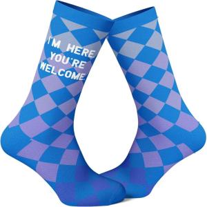 Crazy Dog T-Shirts Men’s I’m Here, You’re Welcome Socks Funny Sarcastic Rude Checkered Footwear