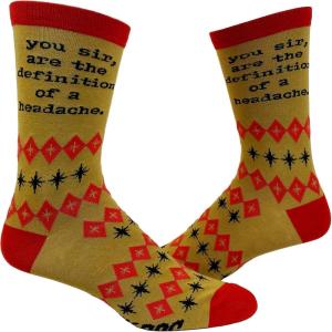 Crazy Dog T-Shirts Men’s You Sir Are The Definition Of A Headache Socks Funny Retro Sarcastic Footwear