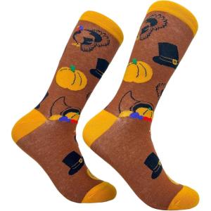 Crazy Dog T-Shirts Womens Thanksgiving Socks Funny Turkey Day Graphic Pilgrim Pumpkin Holdiay Graphic Novelty Footwear