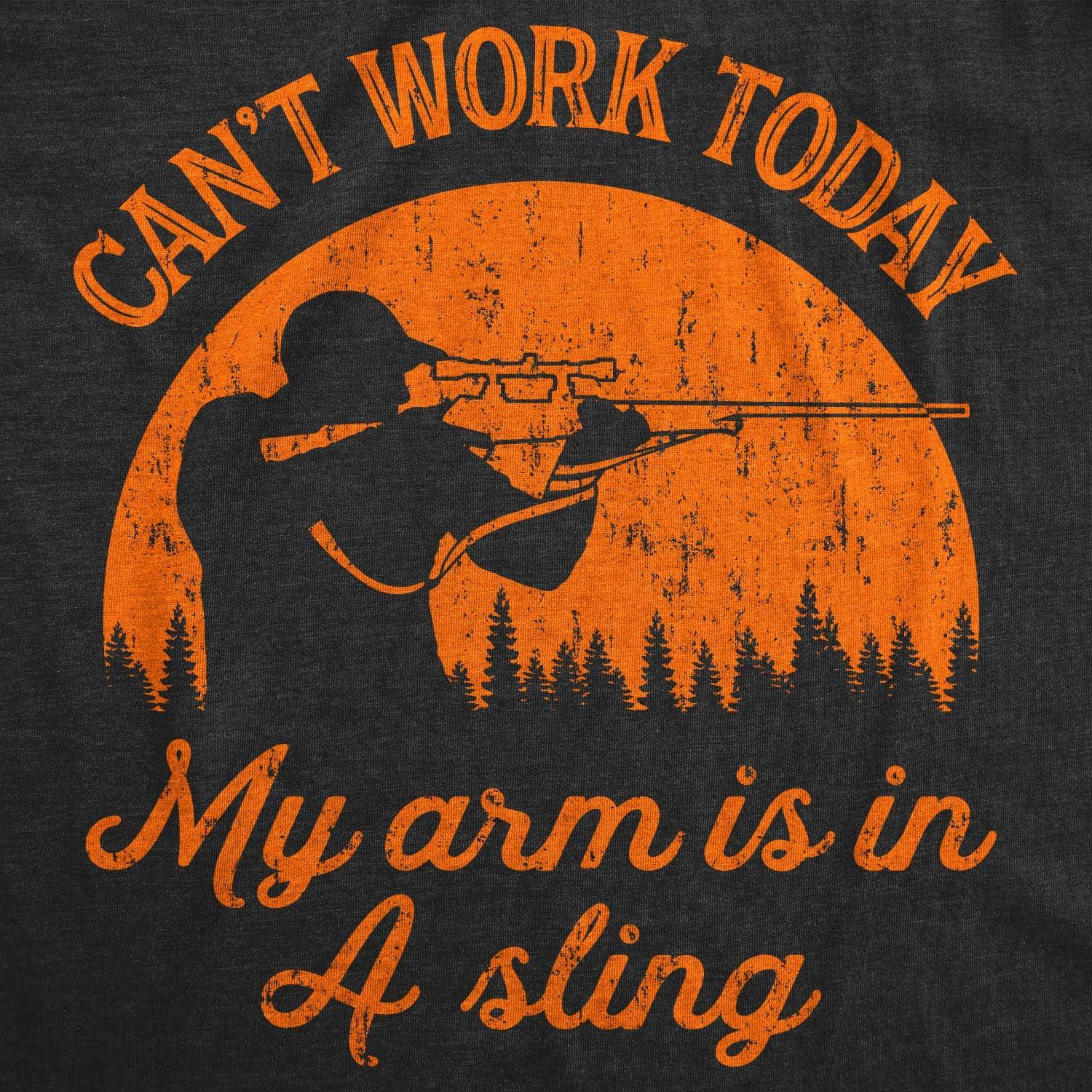 imageMens Cant Work Today My Arm is in A Sling T Shirt Funny Hunting Deer Hunter GiftHeather Black