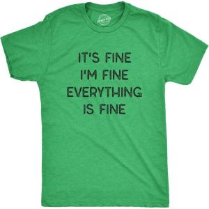 Mens It’s Fine I’m Fine Everything is Fine T Shirt Funny Sarcastic Tee(Heather Green)