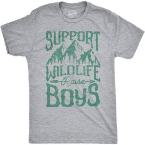 Mens Support Wildlife Raise Boys T Shirt Funny Parenting Tee(Light Heather Grey)