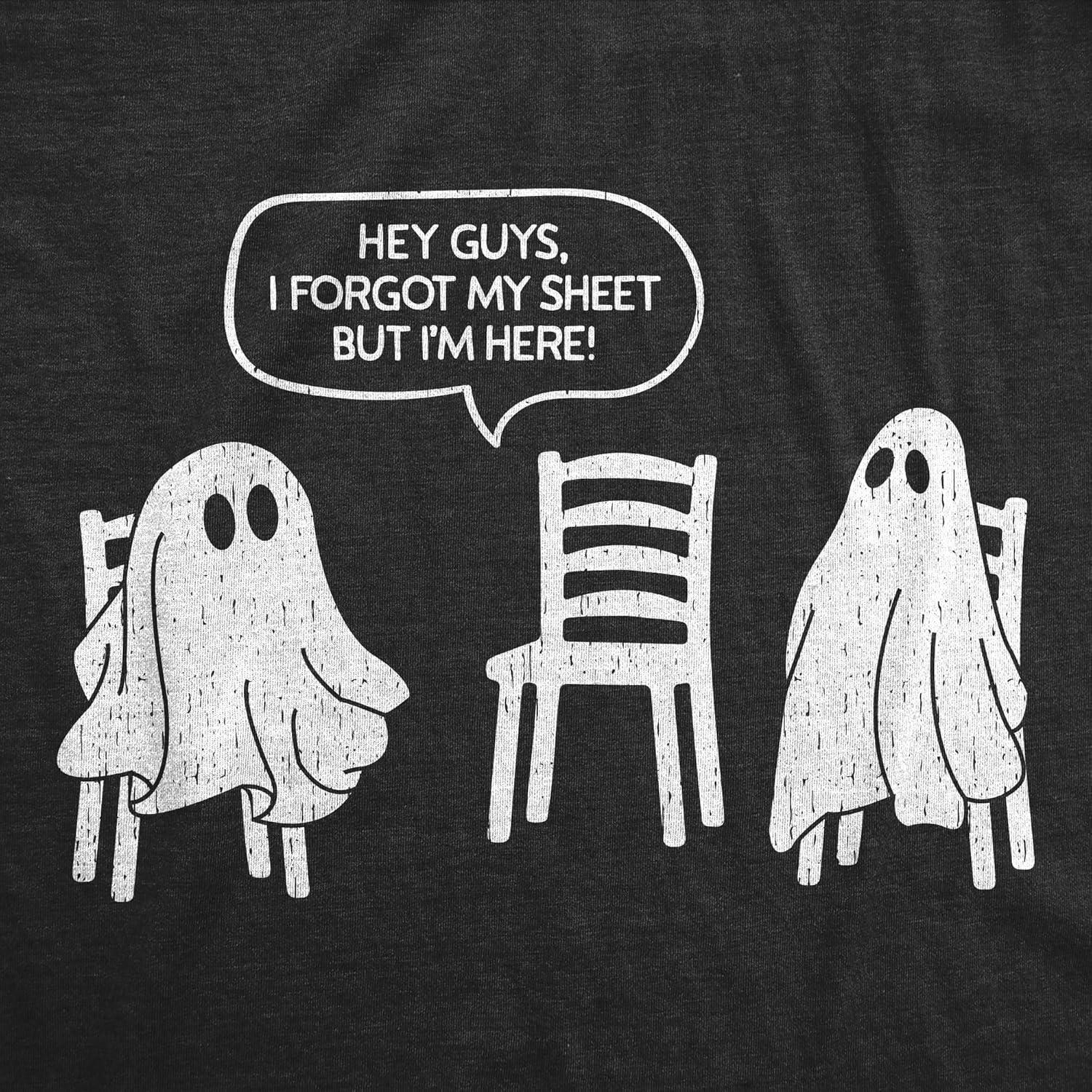 imageMens Funny T Shirts Hey Guys I Forgot My Sheet But Im Here Sarcastic Halloween Ghost Tee for Men