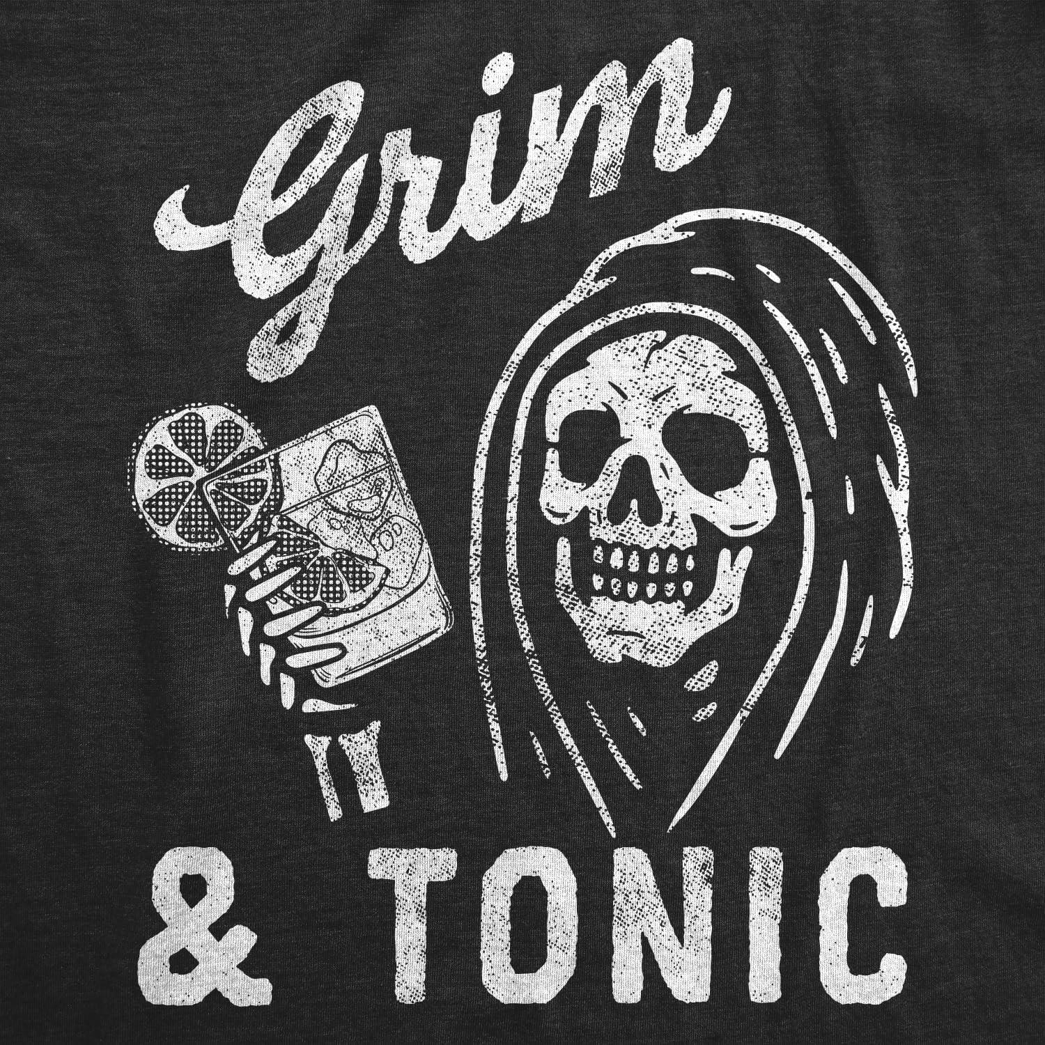imageMens Grim and Tonic T Shirt Funny Spooky Halloween Reaper Mixed Drink Joke Tee for GuysHeather Black Grim