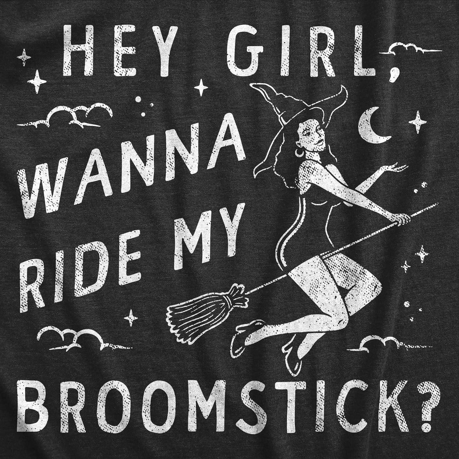 imageMens Hey Girl Wanna Ride My Broom Stick T Shirt Funny Witch Sex Joke Tee for GuysHeather Black Broomstick