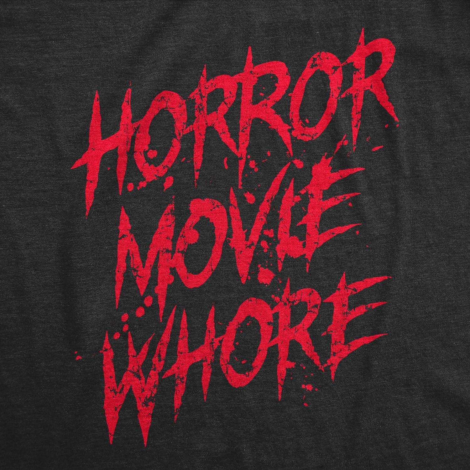 imageMens Horror Movie Whore T Shirt Funny Sarcastic Scary Movie Graphic Halloween TopHeather Black