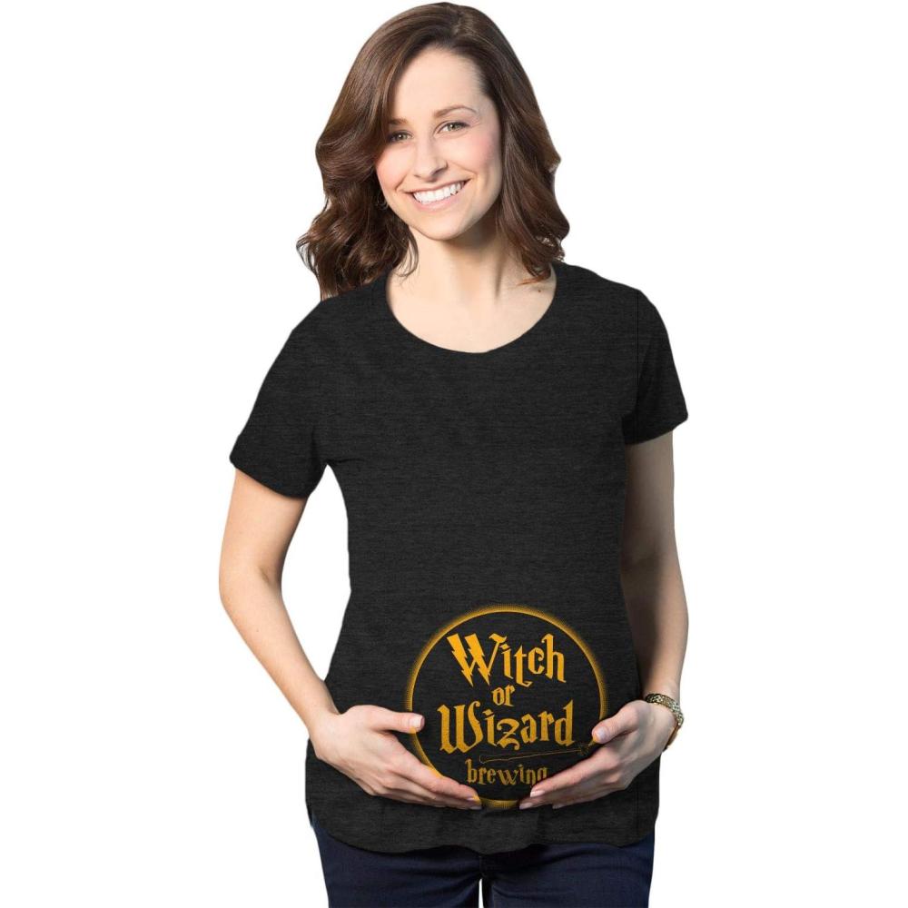 imageMaternity Witch Or Wizard Brewing T Shirt Funny Halloween Pregnancy TeeHeather Black